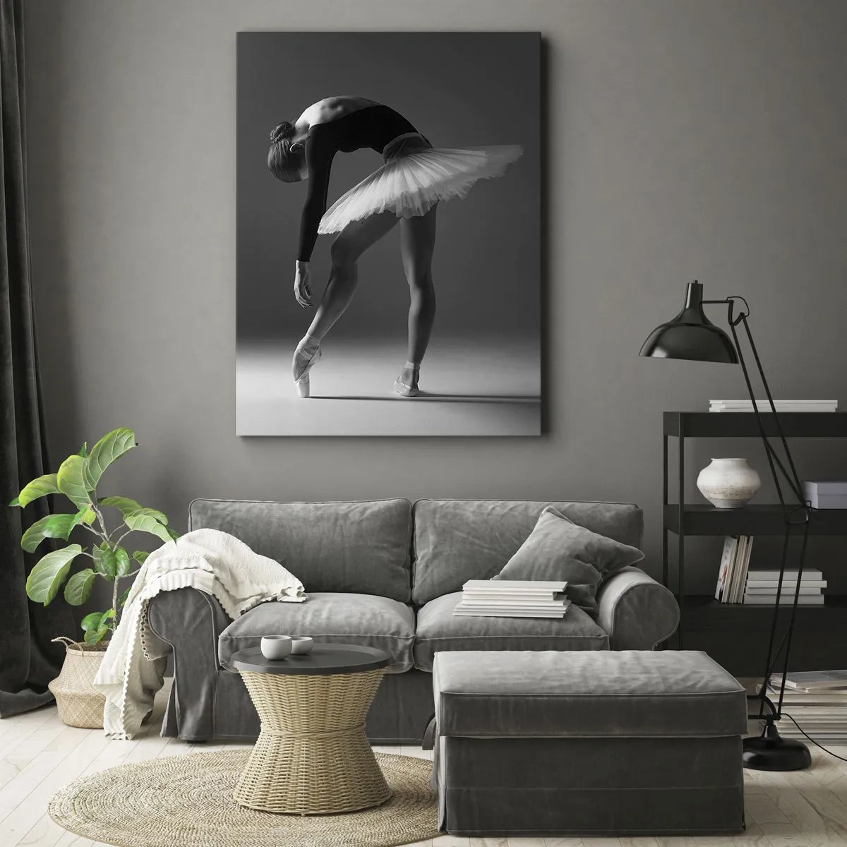 Impression sur toile - Image sur toile - Une ballerine dans une pose élégante sur un fond noir et blanc - 80x120cm - Belle ballerine - Décoration murale moderne pour le salon et la chambre ARTTOR