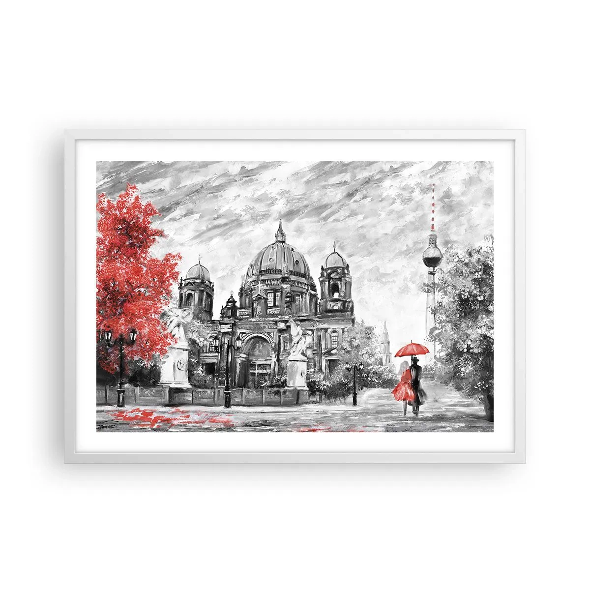 Affiche dans un cadre blanc - Poster - Rencontre berlinoise - 70x50 cm