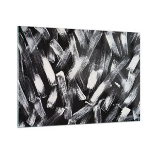 Impression sur verre - Image sur verre - Abstraction en noir et blanc de coups de pinceau sur un fond sombre - 100x70cm - L'abstraction dans l'esprit industriel - Décoration murale moderne pour le salon et la chambre ARTTOR