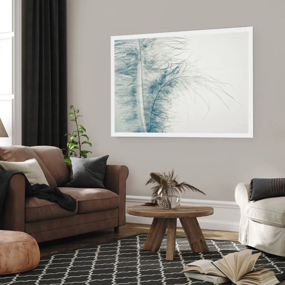 Affiche - Poster - Une plume délicate aux tons pastel sur fond clair - 100x70cm - Les sept natures - Décoration murale moderne pour le salon et la chambre ARTTOR