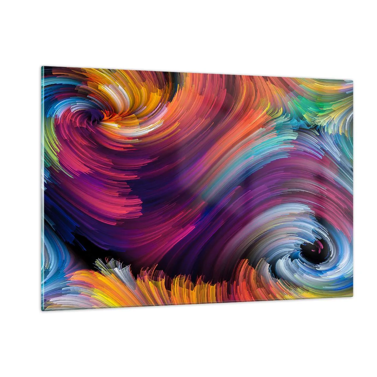 Impression sur verre - Image sur verre - Tourbillons colorés et coups de pinceau dynamiques dans l'abstraction - 120x80cm - Le début d'un nouveau monde - Décoration murale moderne pour le salon et la chambre ARTTOR