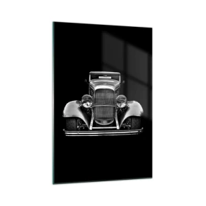 Impression sur verre - Image sur verre - Une voiture vintage en noir et blanc - 70x100cm - Un vrai gentleman - Décoration murale moderne pour le salon et la chambre ARTTOR