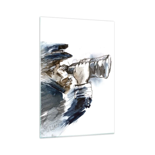 Impression sur verre - Image sur verre - Un capitaine avec des jumelles dans une scène d'aquarelle dynamique - 70x100cm - Dix sur l'échelle de Beaufort ! - Décoration murale moderne pour le salon et la chambre ARTTOR