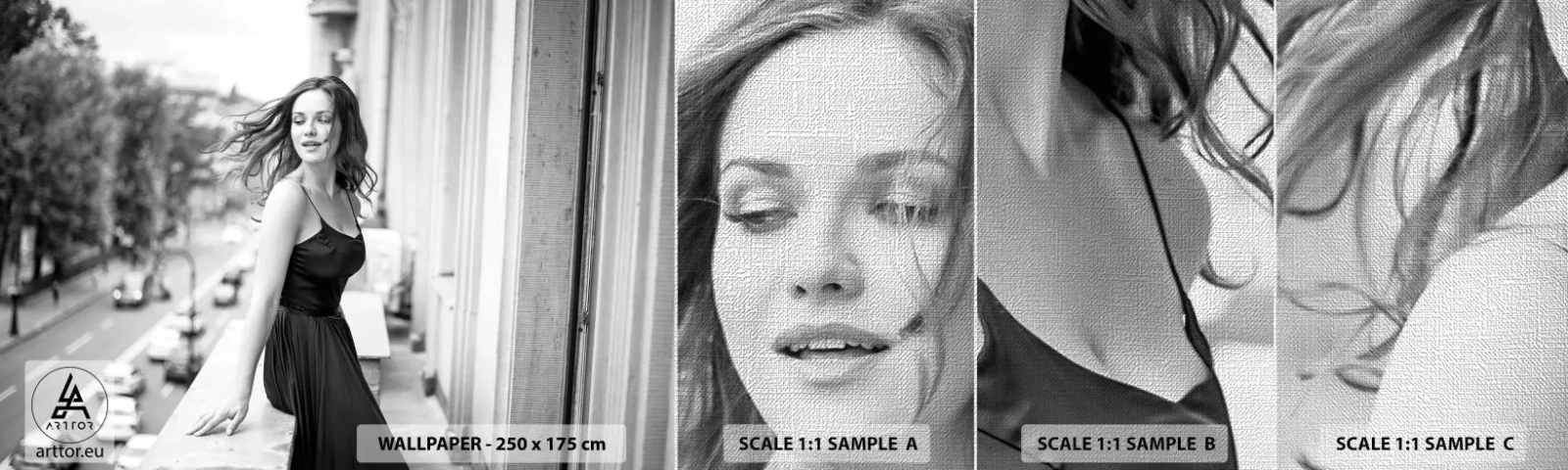 Échantillon de Papier Peint Premium Canvas - Certainement un Parisien - Femme, Ville, Architecture - 100x30 cm