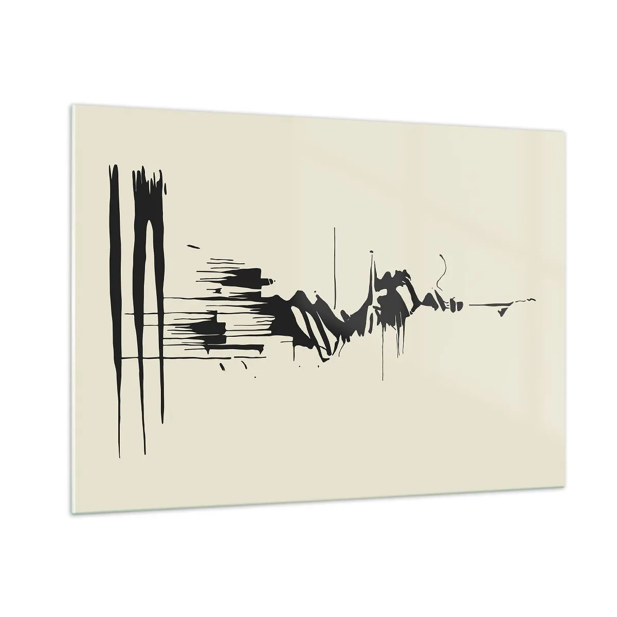 Impression sur verre - Image sur verre - Lignes et taches dynamiques noires sur fond clair dans un style abstrait. - 100x70cm - Abstraction hâtive - Décoration murale moderne pour le salon et la chambre ARTTOR