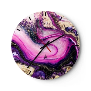 Horloge murale - Pendule murale - Un motif abstrait dans des tons de violet et d'or avec un motif tourbillonnant. - 30x30cm - Un instant dans les coulisses - Décoration murale moderne pour le salon, la cuisine et la chambre ARTTOR