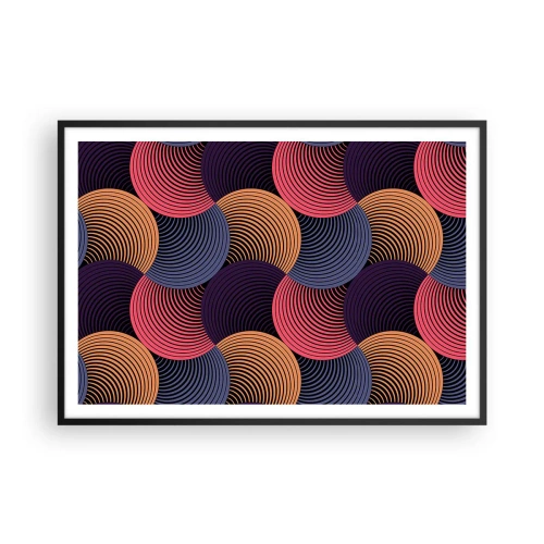 Affiche dans un cadre noir - Poster - Cercles géométriques dans des tons de rose, violet et or - 100x70cm - Dans un rythme circulaire - Décoration murale moderne pour le salon et la chambre ARTTOR