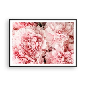 Affiche dans un cadre noir - Poster - Pivoines roses subtiles dans un décor délicat - 100x70cm - Rêve rose - Décoration murale moderne pour le salon et la chambre ARTTOR
