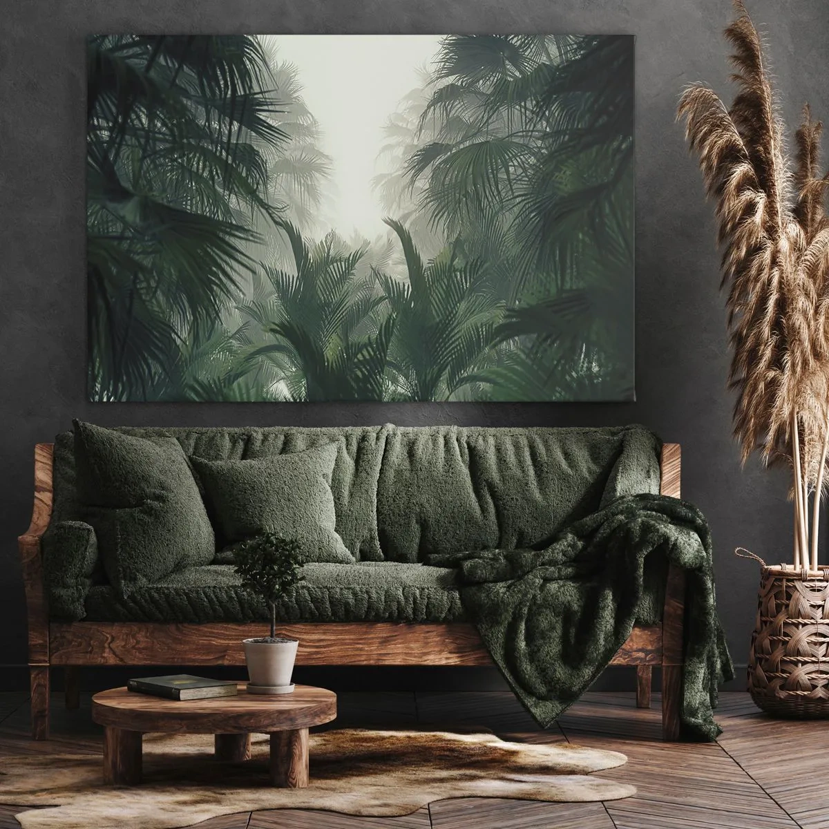 Impression sur toile - Image sur toile - Végétation tropicale dans un épais brouillard de forêt tropicale - 70x50cm - Secret tropical - Décoration murale moderne pour le salon et la chambre ARTTOR