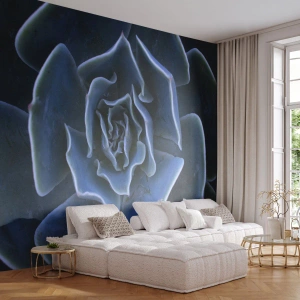 Papier Peint Photo Premium Sand - Gros plan des feuilles d'une succulente aux tons froids - 100x70cm - Fleur du désert - Décoration murale moderne pour le salon et la chambre ARTTOR