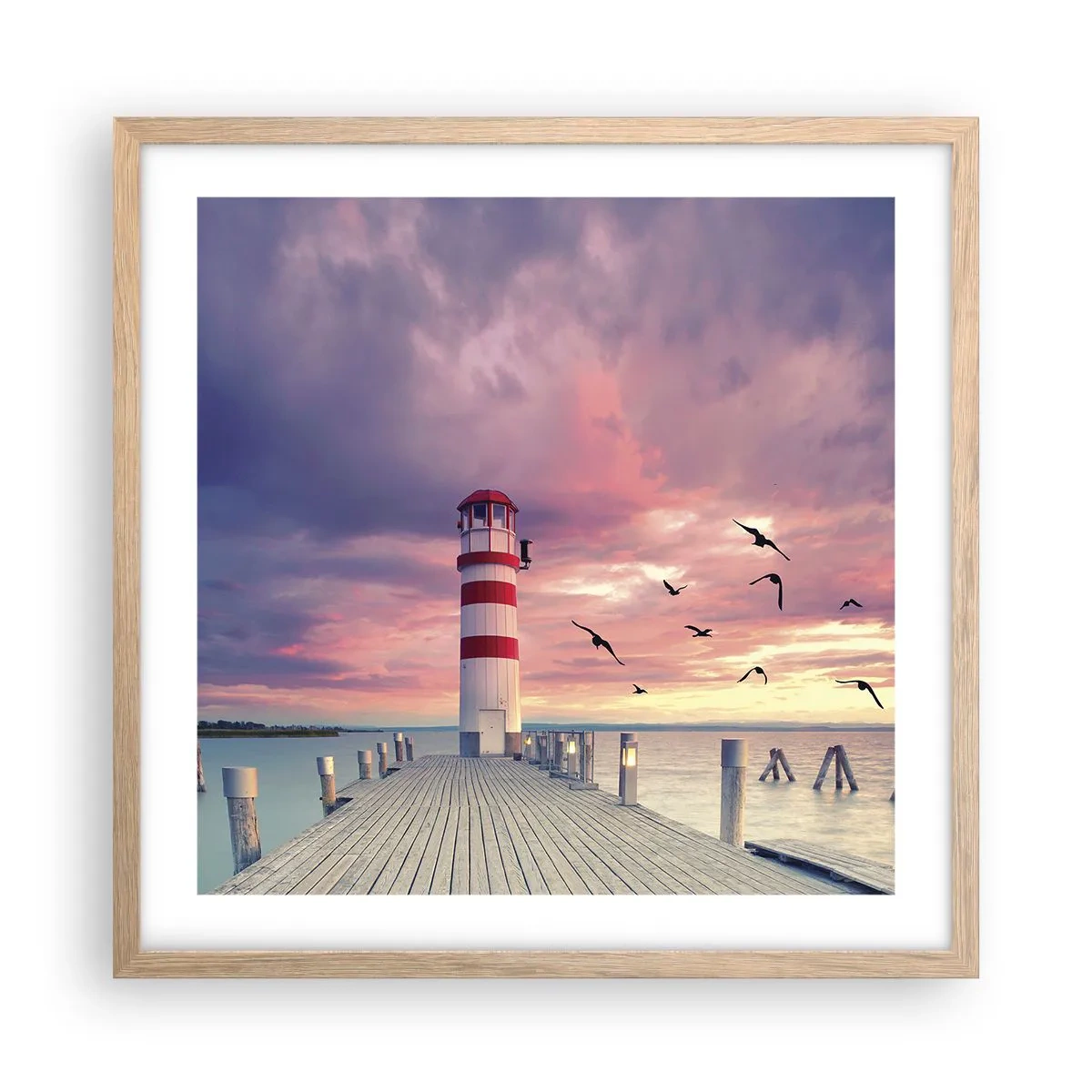 Affiche dans un chêne clair - Poster - C'est l'heure d'aller au port - 50x50 cm