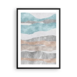 Affiche dans un cadre noir - Poster - Des vagues minimalistes dans des tons bleus et beiges - 50x70cm - Une étude de proximité - Décoration murale moderne pour le salon et la chambre ARTTOR