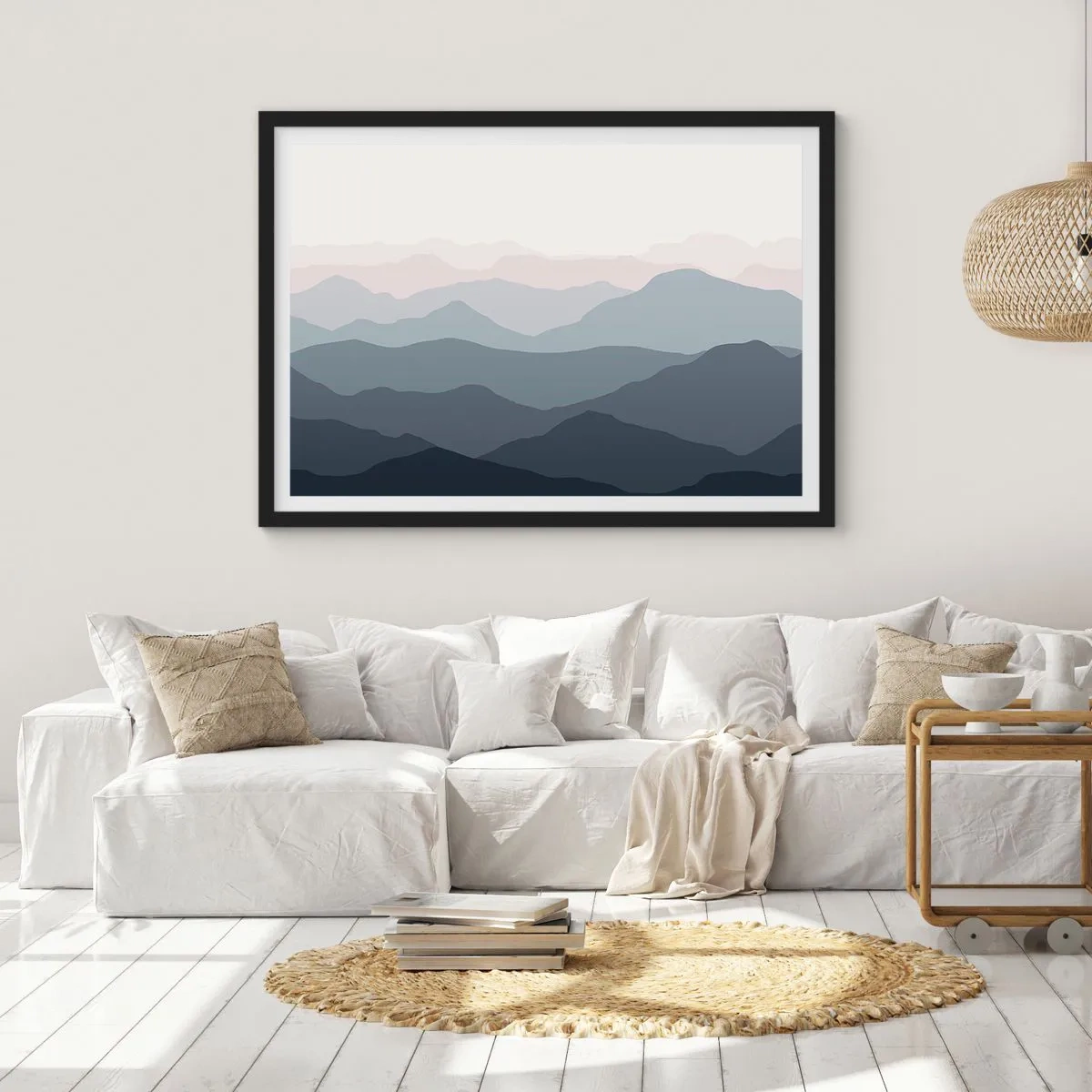 Affiche dans un cadre noir - Poster - Vagues de montagnes - 50x40 cm