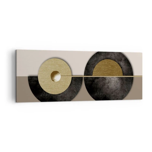 Impression sur toile - Image sur toile - Cercles abstraits dans des tons d'or et de marron - 140x50cm - Variations autour du cercle - Décoration murale moderne pour le salon et la chambre ARTTOR