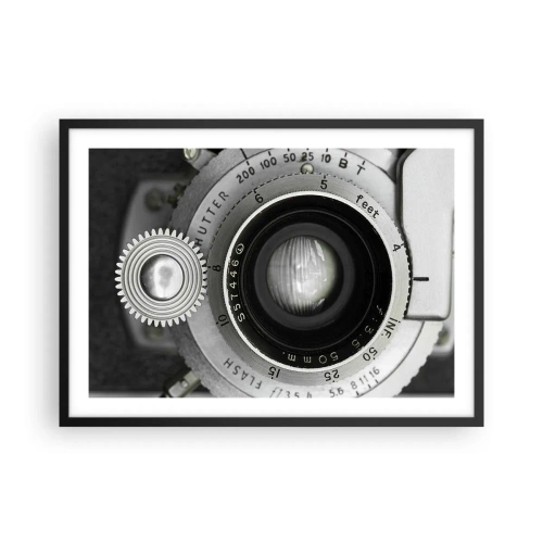 Affiche dans un cadre noir - Poster - L'objectif d'un vieil appareil photo - 70x50cm - Histoire d'Hollywood - Décoration murale moderne pour le salon et la chambre ARTTOR
