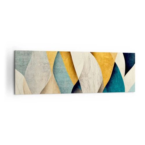 Impression sur toile - Image sur toile - Vagues abstraites dans des tons de bleu et d'or - 160x50cm - Rythme et vague - Décoration murale moderne pour le salon et la chambre ARTTOR