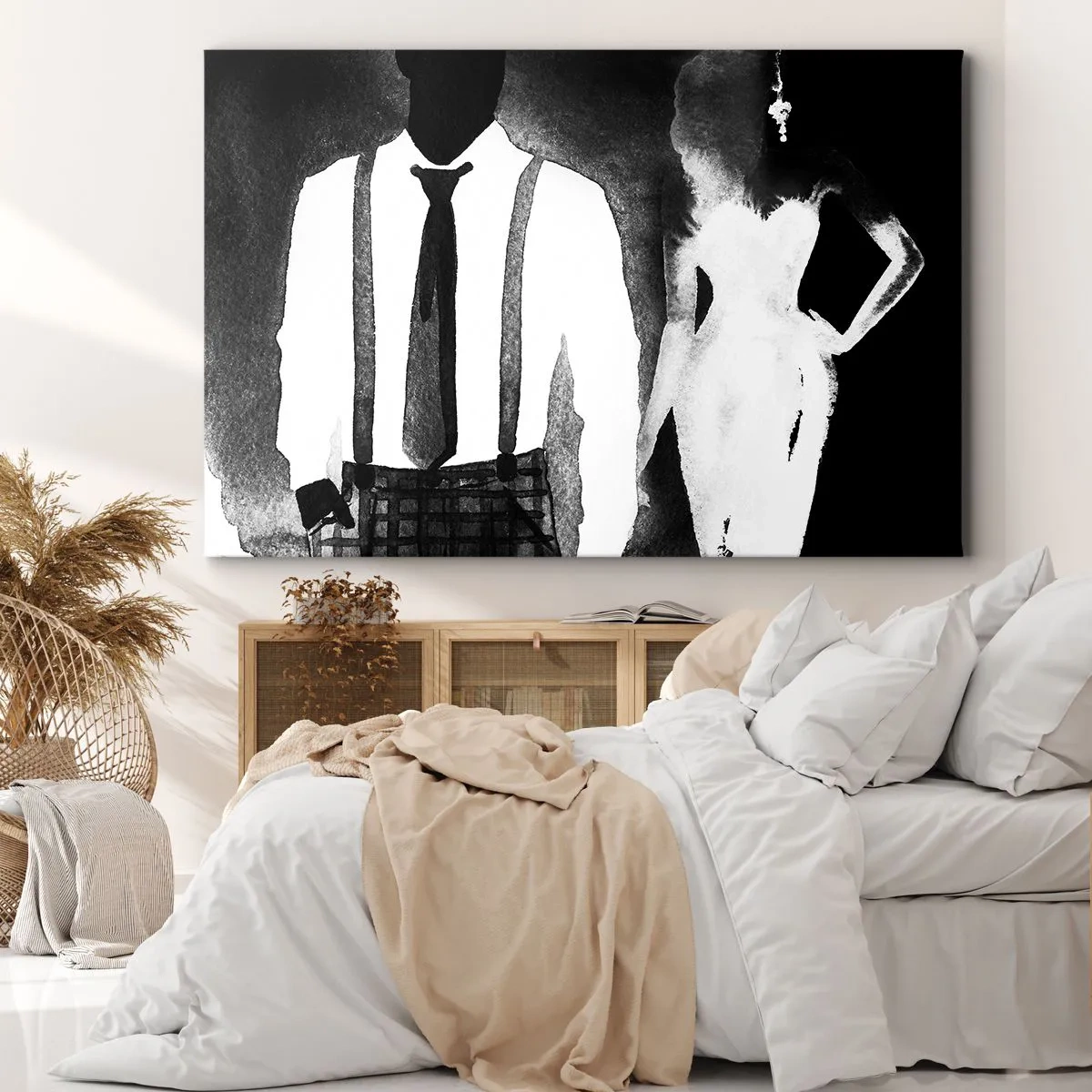 Impression sur toile - Image sur toile - Personnages de style noir, élégance et mystère en noir et blanc - 100x70cm - Ambiance noire - Décoration murale moderne pour le salon et la chambre ARTTOR