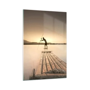 Impression sur verre - Image sur verre - Homme sur un radeau au coucher du soleil - 80x120cm - Avant la fin du jour - Décoration murale moderne pour le salon et la chambre ARTTOR