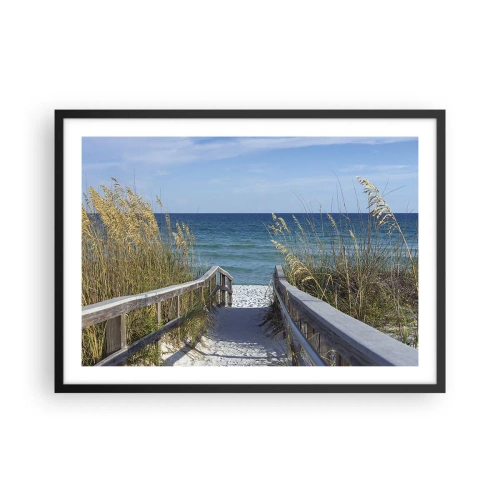 Affiche dans un cadre noir - Poster - Chemin vers la plage avec vue sur la mer - 70x50cm - Au soleil, sous le vent - Décoration murale moderne pour le salon et la chambre ARTTOR