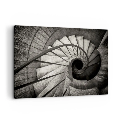 Impression sur toile - Image sur toile - Escalier en colimaçon noir et blanc de style moderne - 120x80cm - En haut des escaliers, en bas des escaliers - Décoration murale moderne pour le salon et la chambre ARTTOR