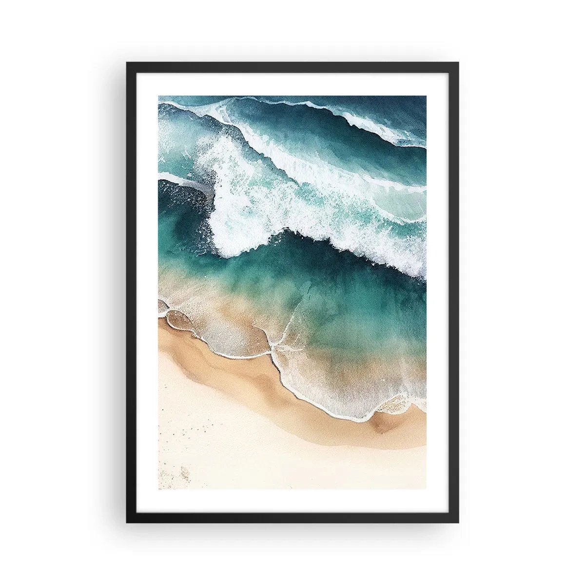 Affiche dans un cadre noir - Poster - Les vagues de la mer s'écrasent sur la plage - 50x70cm - La rencontre éternelle - Décoration murale moderne pour le salon et la chambre ARTTOR