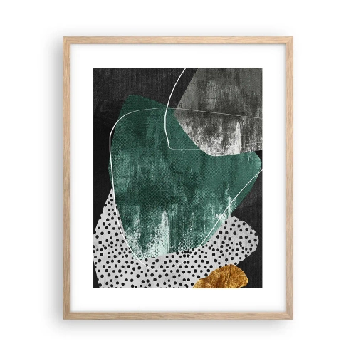 Affiche dans un chêne clair - Poster - Abstraction colorée avec feuille d'or - 40x50 cm