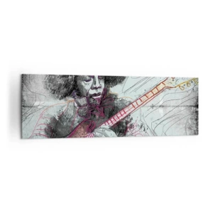 Impression sur toile - Image sur toile - Portrait artistique d'un guitariste en technique d'esquisse - 160x50cm - Sur les vagues de la musique - Décoration murale moderne pour le salon et la chambre ARTTOR