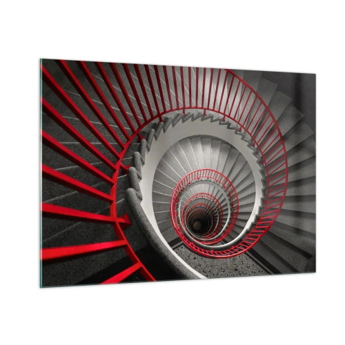 Impression sur verre - Image sur verre - Escalier en colimaçon avec rampes rouges en perspective - 100x70cm - Amusement architectural - Décoration murale moderne pour le salon et la chambre ARTTOR