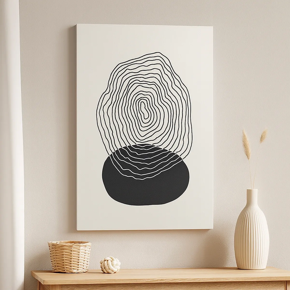 Impression sur toile - Image sur toile - Motif abstrait avec des lignes et des formes en noir et blanc - 50x70cm - Durabilité et oscillation - Décoration murale moderne pour le salon et la chambre ARTTOR