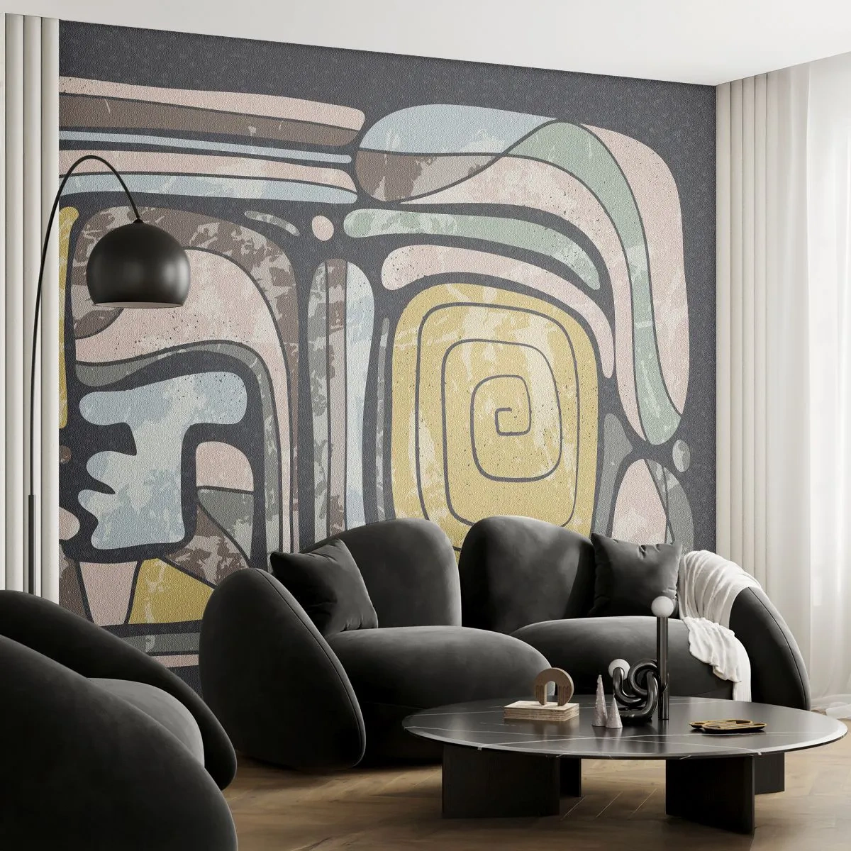 Papier peint sur mesure Premium Sand - L'abstraction dans l'esprit précolombien - Abstraction, Bohème, Vieilli