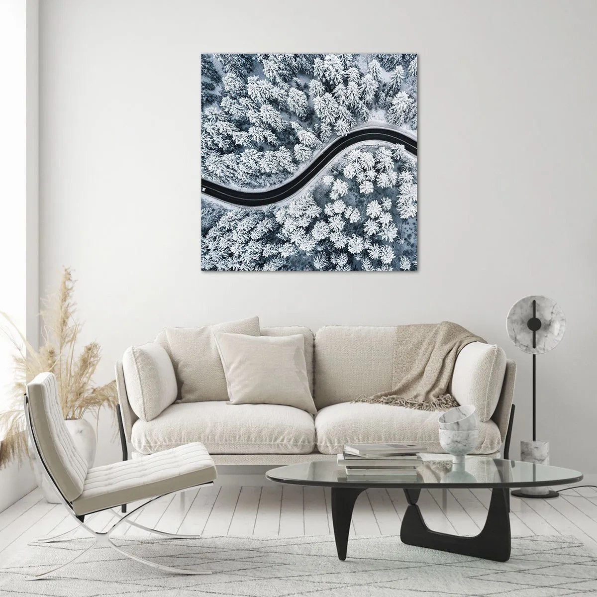 Impression sur verre - Image sur verre - À travers une forêt d'hiver - 40x40 cm