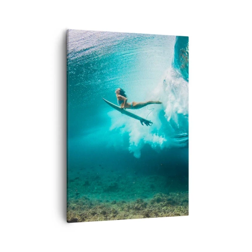 Impression sur toile - Image sur toile - Surfeur sous une vague dans l'eau bleue de l'océan - 50x70cm - Monde sous marin - Décoration murale moderne pour le salon et la chambre ARTTOR