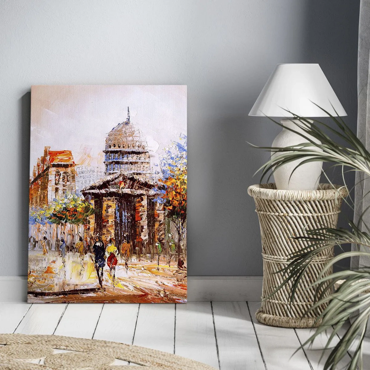 Impression sur toile - Image sur toile - Scène de ville impressionniste avec un bâtiment historique - 70x100cm - Promenade à Paris - Décoration murale moderne pour le salon et la chambre ARTTOR