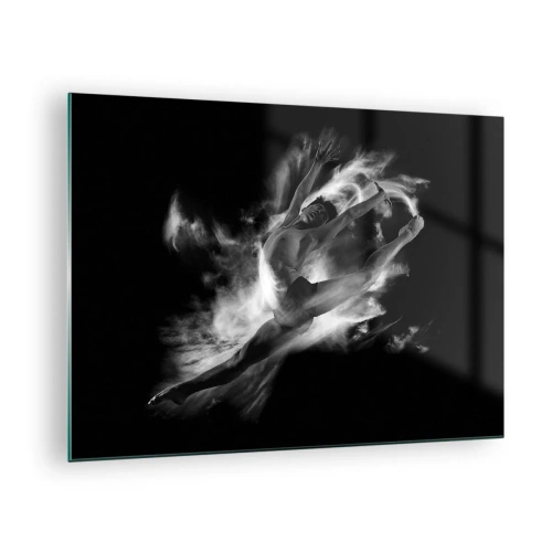 Impression sur verre - Image sur verre - Silhouette noire et blanche d'un danseur en mouvement dynamique - 70x50cm - Coincé en l'air - Décoration murale moderne pour le salon et la chambre ARTTOR