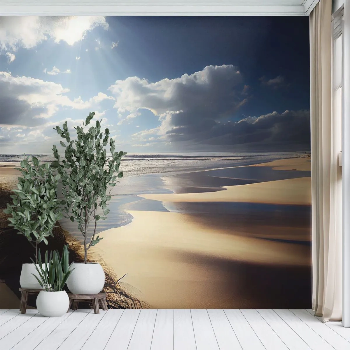 Papier Peint Photo Premium Sand - Une plage de sable avec des dunes illuminées par les rayons du soleil - 100x70cm - Plage, plage sauvage - Décoration murale moderne pour le salon et la chambre ARTTOR