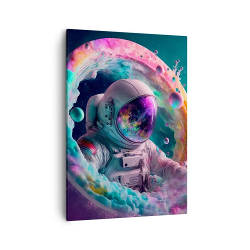 Impression sur toile - Image sur toile - Astronaute dans une aura cosmique colorée - 50x70cm - porte des étoiles - Décoration murale moderne pour le salon et la chambre ARTTOR