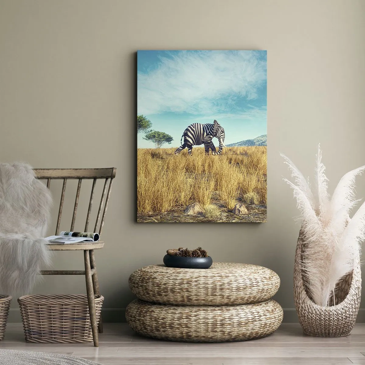 Impression sur toile - Image sur toile - Zèbre dans un paysage africain - 50x70cm - Le gris n'est déjà plus à la mode - Décoration murale moderne pour le salon et la chambre ARTTOR