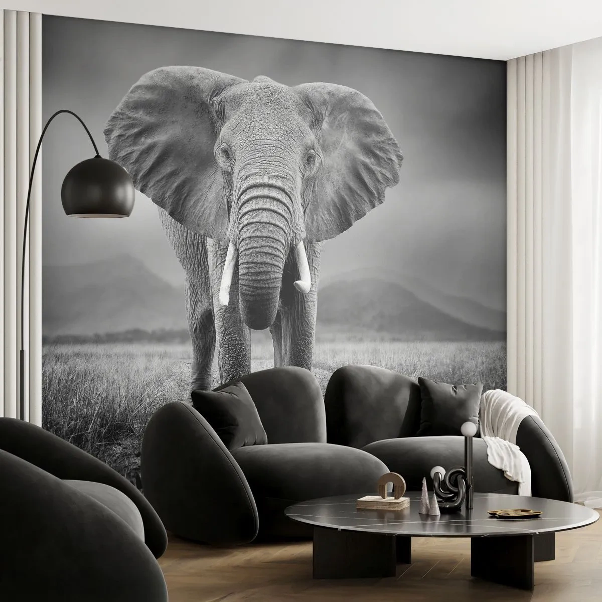 Papier Peint Photo Premium Sand - Les hôtes vous saluent - Éléphant, Animaux, Paysage - 350x256 cm
