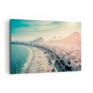 Impression sur toile - Image sur toile - Panorama de la plage de Copacabana avec les montagnes en arrière-plan à Rio de Janeiro - 100x70cm - Vacances éternelles à Rio - Décoration murale moderne pour le salon et la chambre ARTTOR