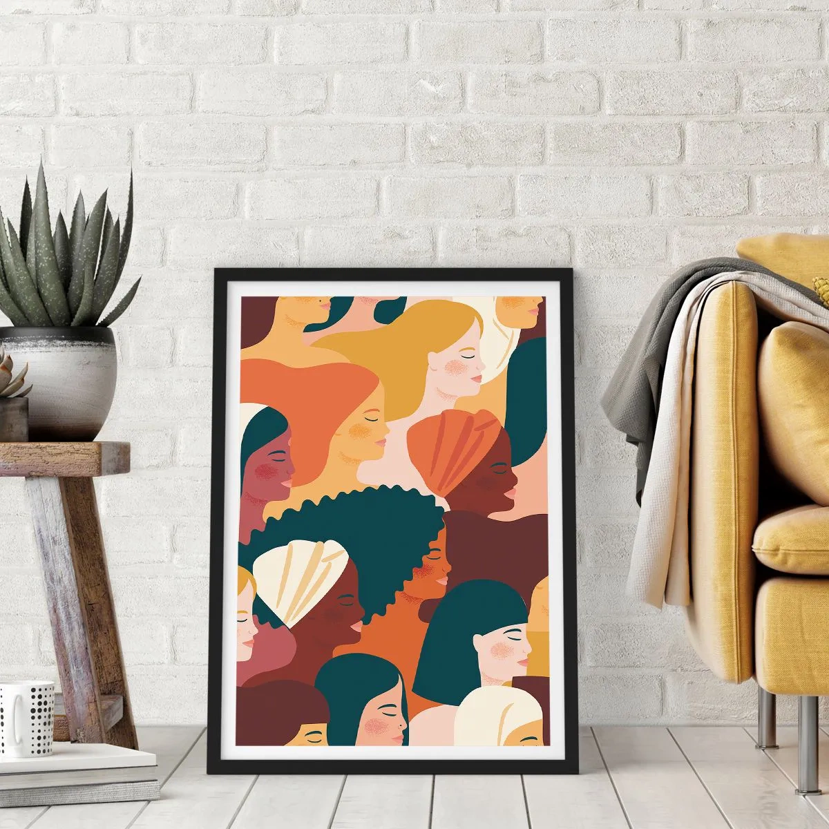 Affiche dans un cadre noir - Poster - Graphiques colorés montrant des profils féminins - 50x70cm - Uniquement la féminité - Décoration murale moderne pour le salon et la chambre ARTTOR