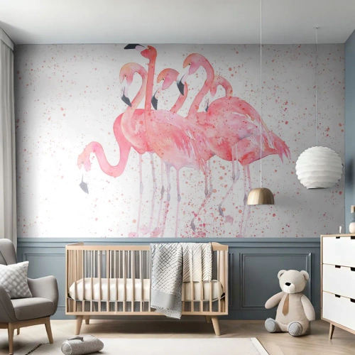 Papier Peint Photo Premium Canvas - Ensemble rose - Flamants roses, Des oiseaux, Graphique - 200x140 cm