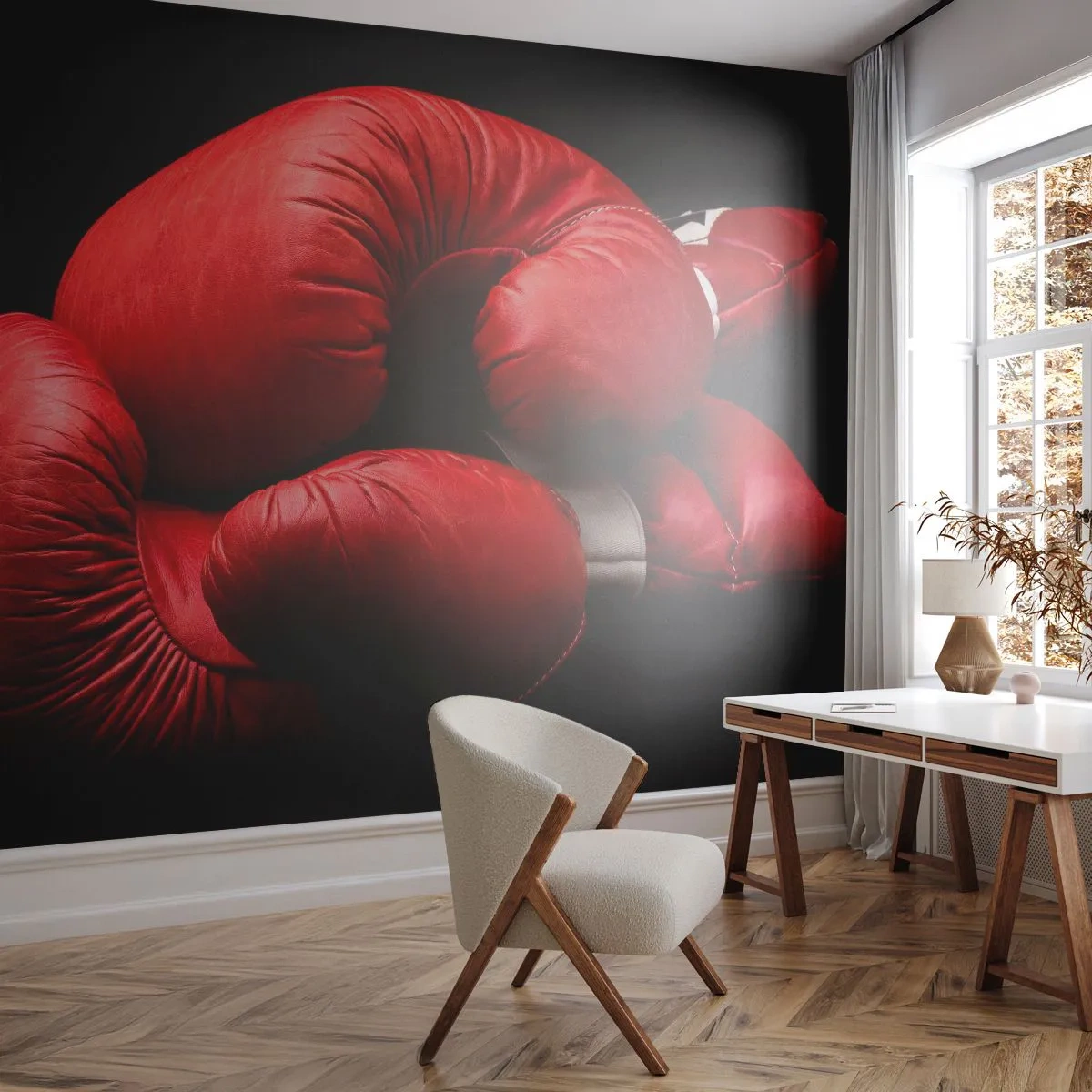 Papier Peint Autocollant Deluxe Sticker - Les émotions du combat sont derrière nous - sport, Boîte, Gants de boxe - 250x175 cm