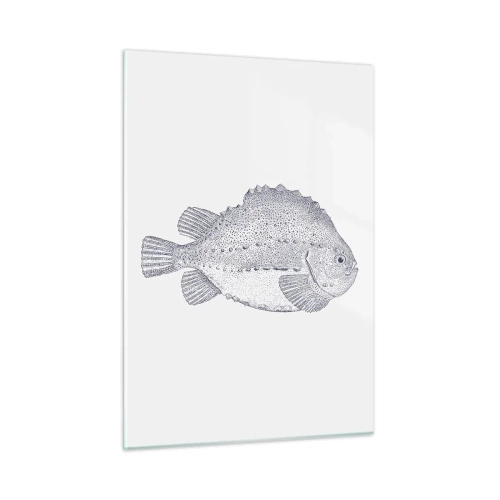 Impression sur verre - Image sur verre - Gravure détaillée d'un poisson sur fond blanc dans un style nature - 50x70cm - Pour l'album du naturaliste - Décoration murale moderne pour le salon et la chambre ARTTOR