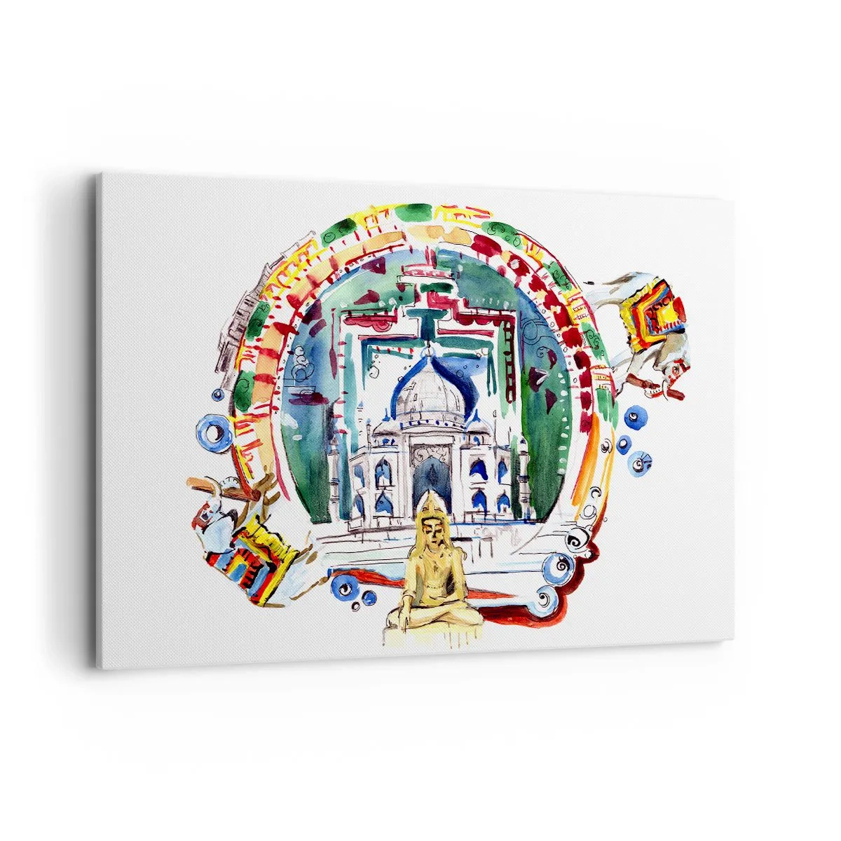 Impression sur toile - Image sur toile - Une illustration colorée de l'architecture indienne - 120x80cm - Équilibre mondial hindou - Décoration murale moderne pour le salon et la chambre ARTTOR
