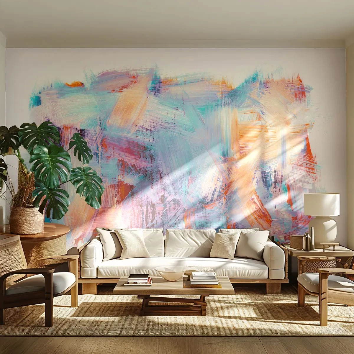 Papier Peint Photo Premium Canvas - Un désordre coloré - Minimaliste, Pastel, Morceau - 350x256 cm