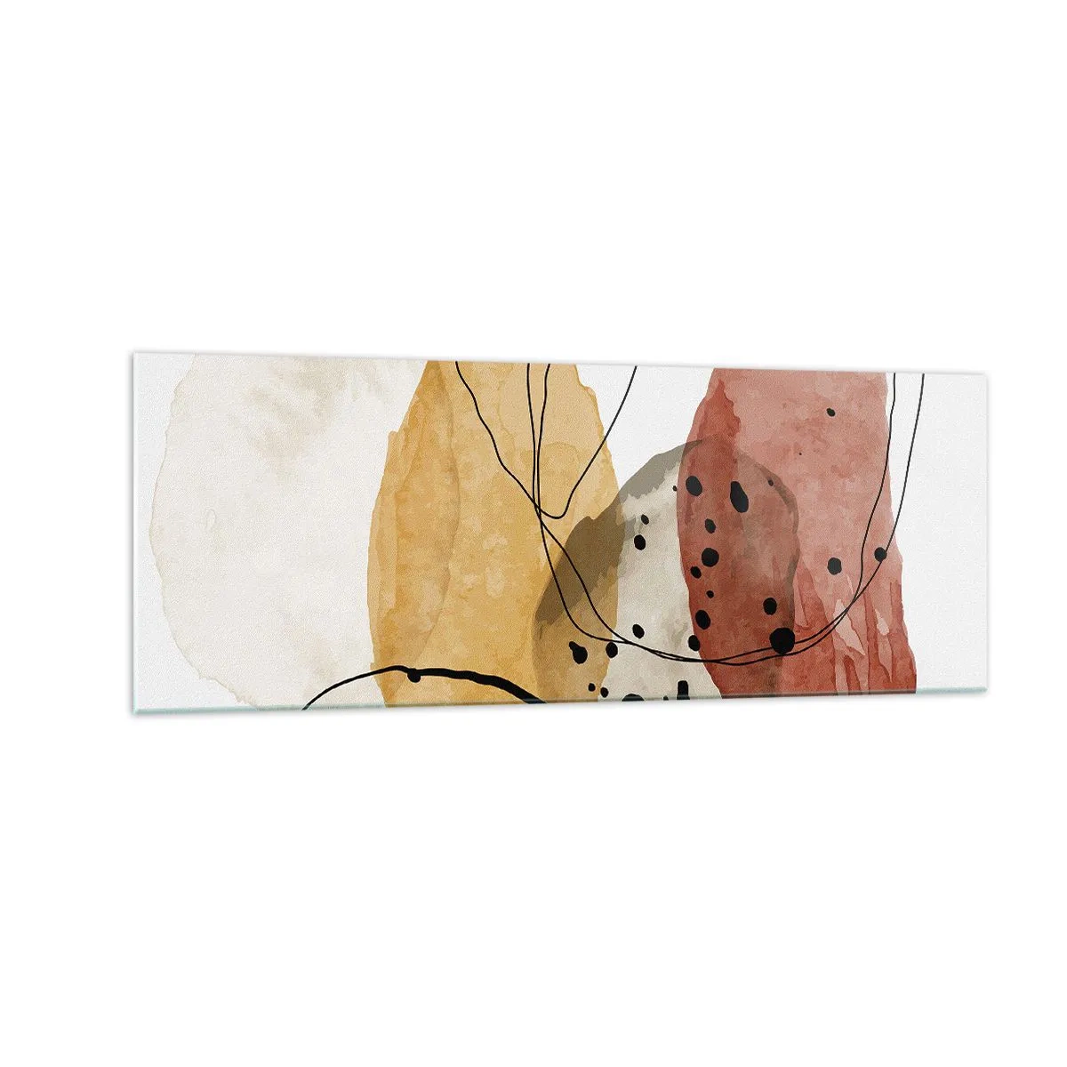 Impression sur verre - Image sur verre - Taches abstraites dans les tons beige, jaune et rouge - 140x50cm - Léger et transparent comme l'air - Décoration murale moderne pour le salon et la chambre ARTTOR