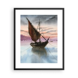 Affiche dans un cadre noir - Poster - Soirée au port - 40x50 cm