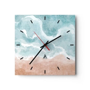 Horloge murale - Pendule murale - Plage abstraite avec des vagues dans les tons bleus et beiges - 30x30cm - Abstraction du nuage - Décoration murale moderne pour le salon et la chambre ARTTOR
