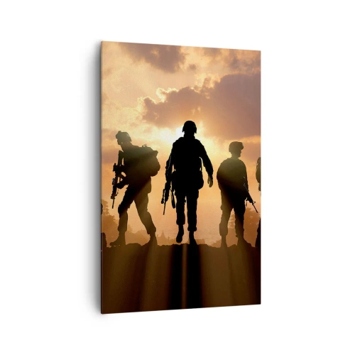 Impression sur toile - Image sur toile - Soldats sur fond de soleil couchant dans un décor dynamique - 80x120cm - Brothers in arms - Décoration murale moderne pour le salon et la chambre ARTTOR