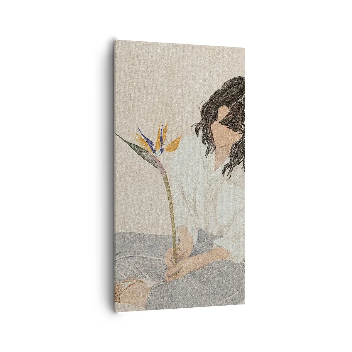 Impression sur toile - Image sur toile - Portrait avec une fleur exotique - 65x120 cm